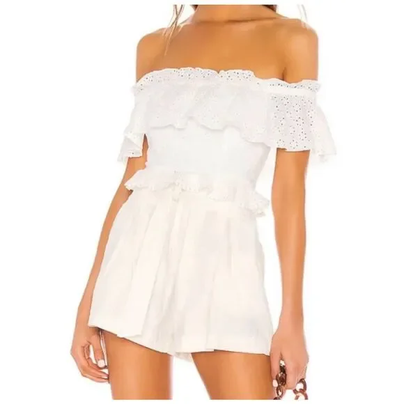 Revolve Majorelle Julianna White Eyelet Lace Off The Shoulder Blouse Size Small - Picture 1 of 8